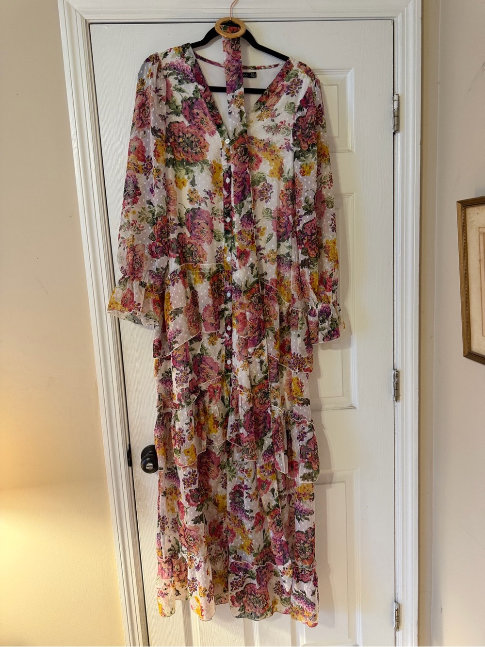 Floral Tiered Maxi Dress - Pink & Yellow